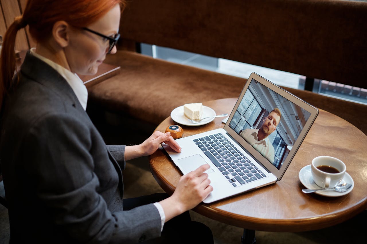 remote attorney working in a coffee shop